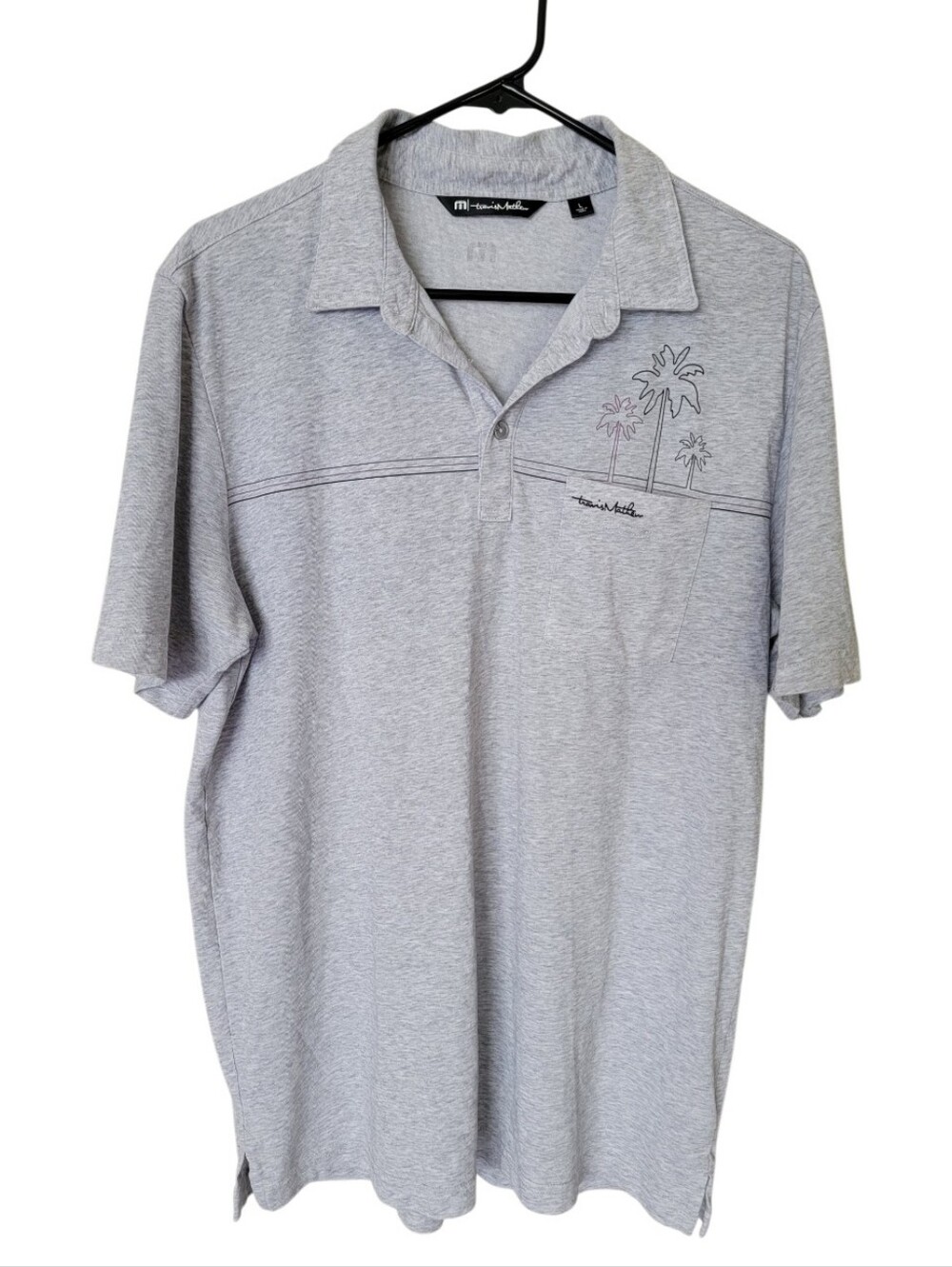 Travis Mathew Men’s Light Gray Palm-Embroidered Polo